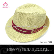 white promotional paper straw fedora hat and cap with custom design printing logo